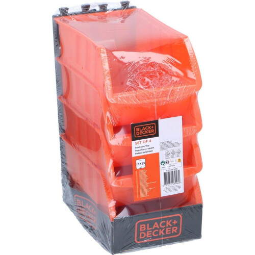 BLACK+DECKER Stapelbare Organizer Bakjes - 4 Stuks - Ideaal voor Gereedschap en Bureau - Oranje (4 stuks)