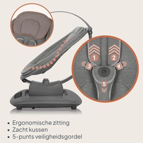 Blossom Elektrische Wipstoel - Multirichting schommelen - Bluetooth Speaker - Bamboe Bekleding - Afstandsbediening - Traploos Verstelbare Rugleuning - 5 Schommelstanden (Grijs) Tweedehands