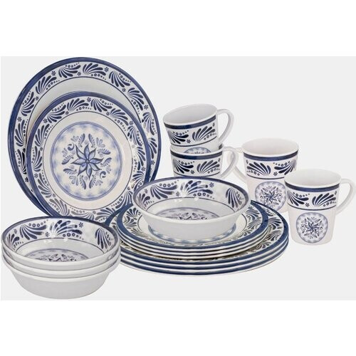 Bo-Camp Servies - 100% Melamine - 16-delig - Hollands - Blauw Blauw
