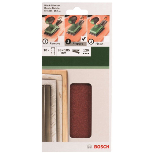 Bosch 10-delige schuurbladset - Vlakschuurmachine - 93 x 185 mm - korrel 120 (10 stuks) Tweedehands