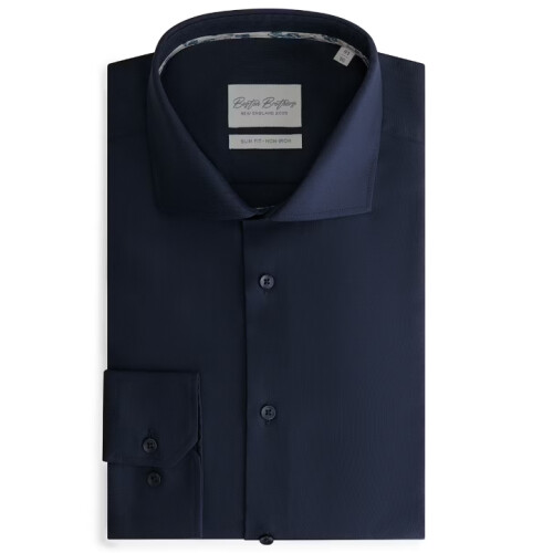 Boston Brothers BBO35S110 - Non Iron Overhemd - Slim Fit - Navy - Maat 42 Tweedehands