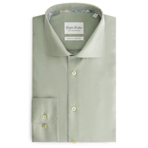Boston Brothers BBO35S110 - Non-Iron Overhemd - Slim Fit - Wide Spread - Lichtgroen - Maat 38 Tweedehands