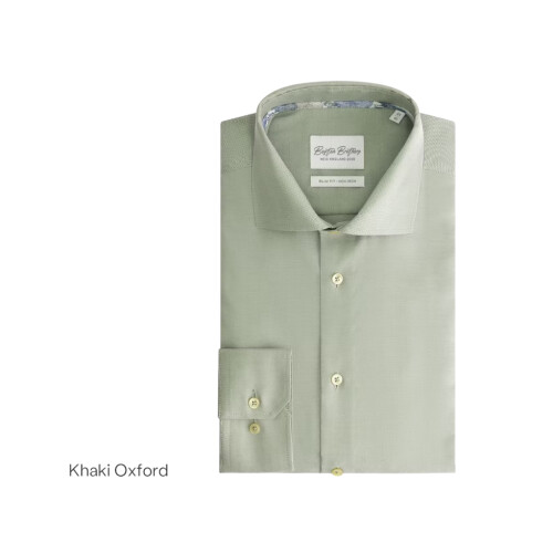 Boston Brothers Wide Spread Overhemd Heren - Kleur Khaki Oxford - Maat 39