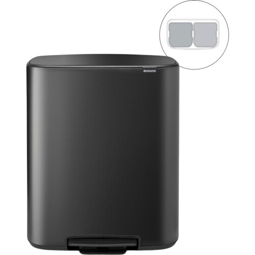 Brabantia Bo Prullenbak - 2 x 30 liter - Afvalscheiding - Confident Grey (2 stuks)