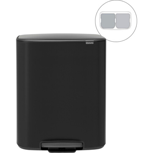 Brabantia Bo Prullenbak - 2 x 30 liter - Afvalscheiding - Matt Black (2 stuks) Tweedehands