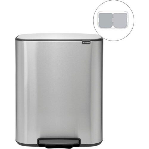 Brabantia Bo Prullenbak - 2 x 30 liter - Afvalscheiding - Matt Steel Fingerprint Proof (2 stuks)