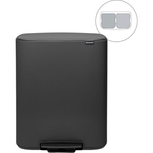 Brabantia Bo Prullenbak - 2 x 30 liter - Afvalscheiding - Mineral Infinite Grey (2 stuks)