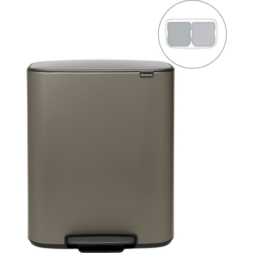 Brabantia Bo Prullenbak - 2 x 30 liter - Afvalscheiding - Platinum (2 stuks)