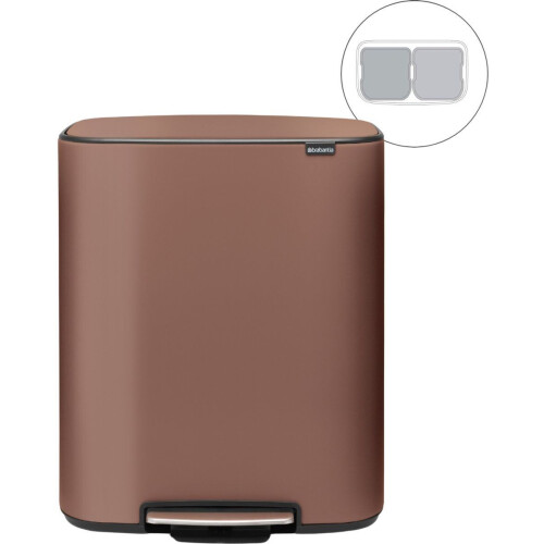 Brabantia Bo Prullenbak - 2 x 30 liter - Afvalscheiding - Satin Taupe (2 stuks) Tweedehands