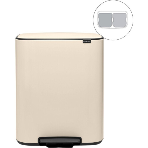 Brabantia Bo Prullenbak - 2 x 30 liter - Afvalscheiding - Soft Beige (2 stuks)
