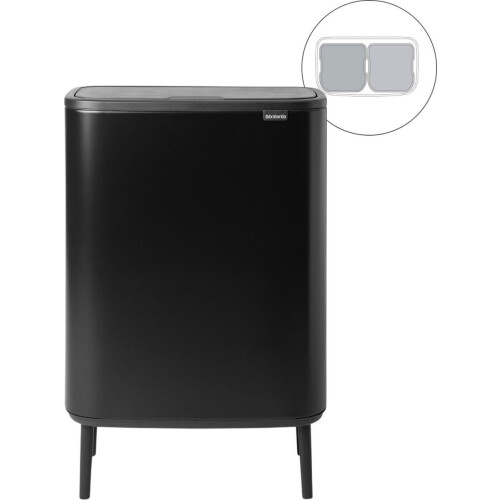Brabantia Bo Touch Bin Hi Prullenbak - 2 x 30 liter - Afvalscheiding - Matt Black (2 stuks) Tweedehands
