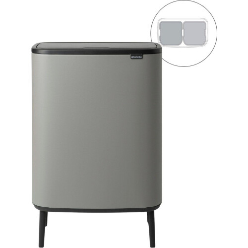 Brabantia Bo Touch Bin Hi Prullenbak - 2 x 30 liter - Afvalscheiding - Mineral Concrete Grey (2 stuks)