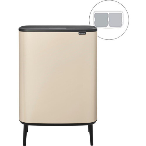 Brabantia Bo Touch Bin Hi - Prullenbak 2 x 30 liter - Afvalscheiding - Soft Beige (2 stuks)
