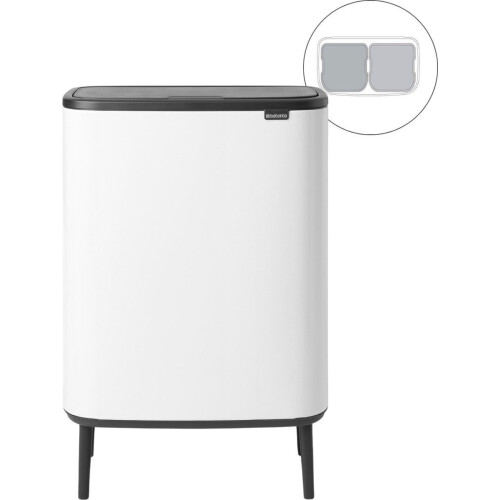 Brabantia Bo Touch Bin Hi Prullenbak - 2 x 30 liter - Afvalscheiding - White (2 stuks) Tweedehands