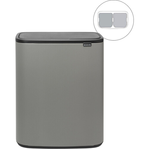 Brabantia Bo Touch Bin - Prullenbak - 2 x 30 liter - Afvalscheiding - Mineral Concrete Grey (2 stuks)
