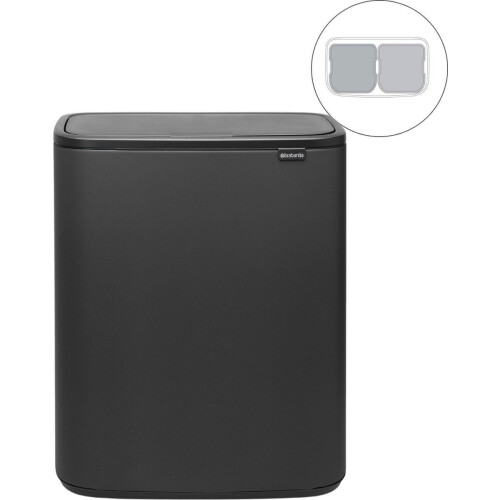 Brabantia Bo Touch Bin - Prullenbak - 2 x 30 liter - Afvalscheiding - Mineral Infinite Grey (2 stuks)
