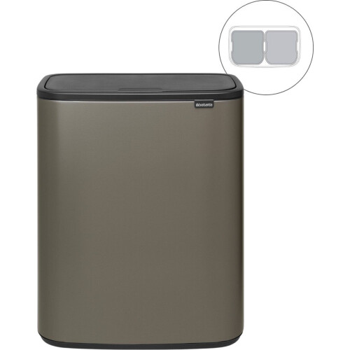 Brabantia Bo Touch Bin Prullenbak - 2 x 30 liter - Afvalscheiding - Platinum (2 stuks)