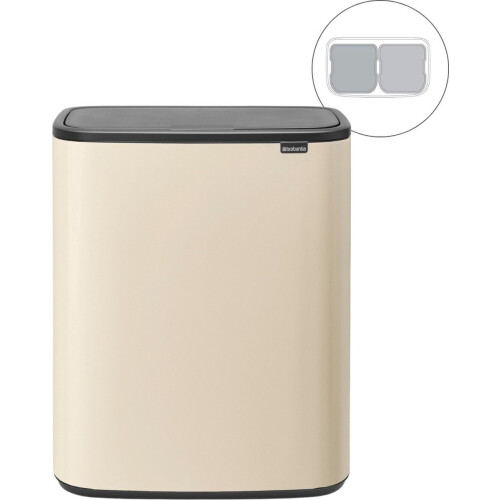 Brabantia Bo Touch Bin - Prullenbak - 2 x 30 liter - Soft Beige (2 stuks)