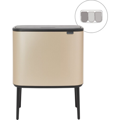 Brabantia Bo Touch Bin - Prullenbak - 3 x 11 liter - Afvalscheiding - Metallic Gold