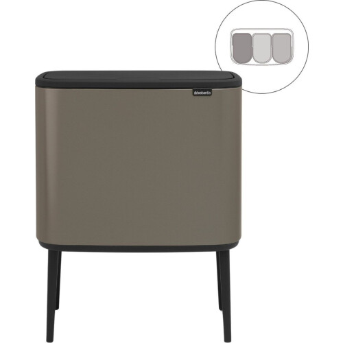Brabantia Bo Touch Bin - Prullenbak - 3 x 11 liter - Afvalscheiding - Platinum (3 stuks) Tweedehands