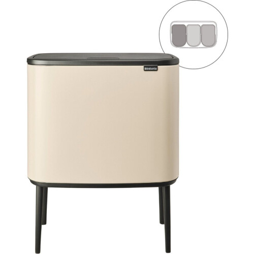 Brabantia Bo Touch Bin - Prullenbak - 3 x 11 liter - Afvalscheiding - Soft Beige