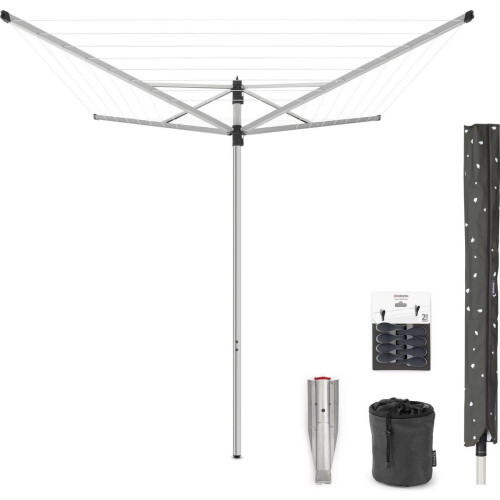 Brabantia Lift-O-Matic - Droogmolen - 40 m - Metalen grondanker en accessoires - Metallic Grey