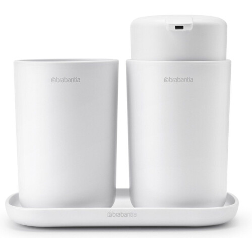 Brabantia ReNew - Badkameraccessoires set - 3-delig - Zeeppomp Tandenborstelhouder Schaal - White (3 stuks)