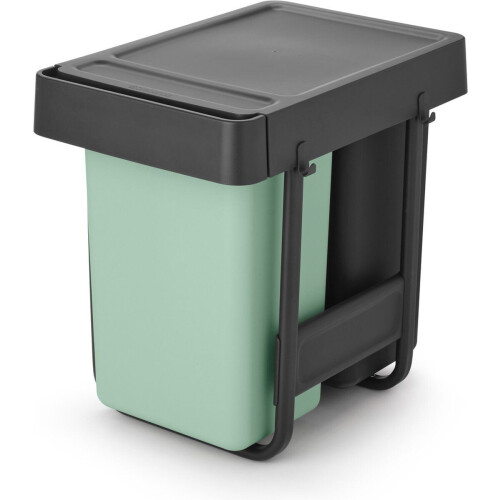 Brabantia Sort & Go Inbouw Prullenbak - 2 x 15 liter - Uittrekbaar - Jade Green en Dark Grey (2 stuks)
