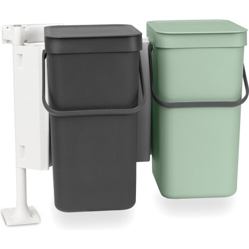 Brabantia Sort&Go - Inbouw Prullenbak - 2 x 12 liter - Jade Green/Grey (2 stuks)