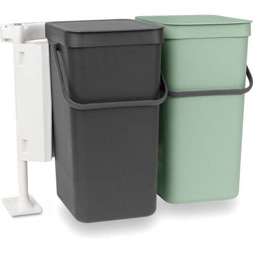 Brabantia Sort&Go - Inbouw Prullenbak - 2 x 16 liter - Jade Green/Grey (2 stuks) Tweedehands