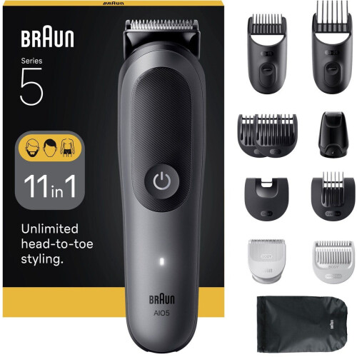 Braun All-in-One Series 5 AIO5560 - Baardtrimmer Tondeuse Lichaamstrimmer - 14 lengtes 100% waterdicht Grijs Tweedehands