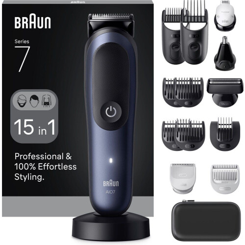 Braun All-in-One Series 7 AIO7580 - Baardtrimmer Tondeuse Gezichtstrimmer Lichaamstrimmer - 15-in-1 met ProBlade en AquaGrip - Blauw Tweedehands