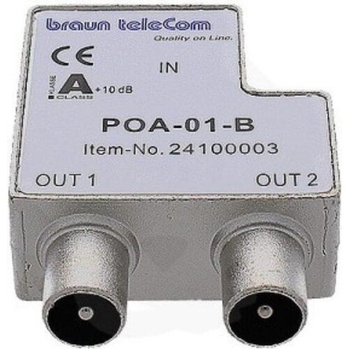 Braun Telecom Coax splitter - 2-wegs - Vrouwelijk naar 2x mannelijk - Zilver