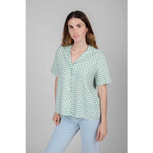 Brava Fabrics dames vegan Blouse Guapa Aloha Wit & Groen Tweedehands