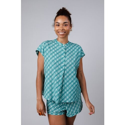 Brava Fabrics dames vegan Blouse Oversize Tegels Mao Ocean Tweedehands
