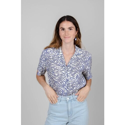 Brava Fabrics dames vegan Blouse Tijger Aloha Wit & Blauw Tweedehands