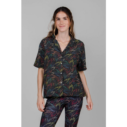 Brava Fabrics dames vegan Blouse Vlammen Aloha Zwart Tweedehands