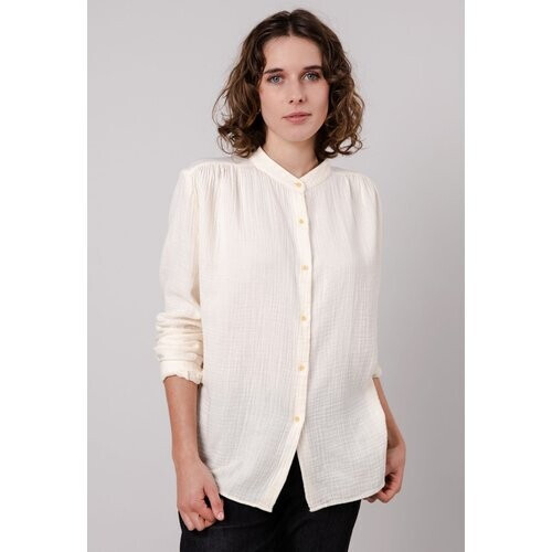 Brava Fabrics dames vegan Bubble Mao Reguliere Blouse Ecru Tweedehands