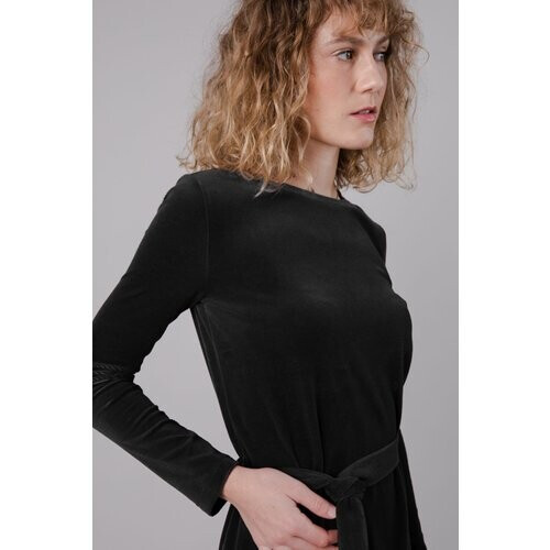 Brava Fabrics dames vegan Fluwelen Jurk Met Riem, Zwart Tweedehands