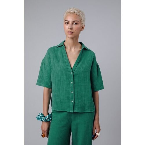 Brava Fabrics dames vegan Oversized Cropped Blouse Bubble Jungle Groen Tweedehands