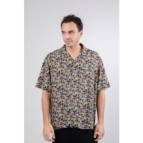 Brava Fabrics mannen vegan Shirt Aloha Flames Peseta Ecru Tweedehands