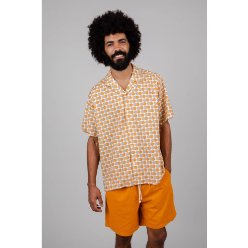 Brava Fabrics mannen vegan Shirt Eclipse Aloha Zand & Oranje Tweedehands