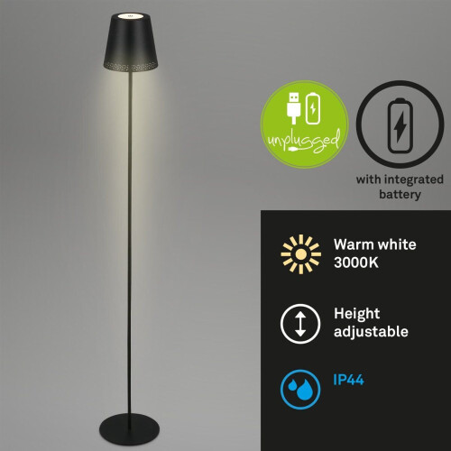 Briloner Kiki - Vloerlamp oplaadbaar - Dimbaar - Zwart - h: 130cm