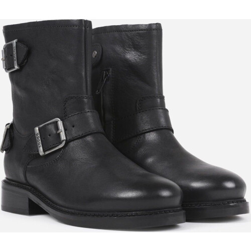 BRONX New Tough - Enkellaarzen - Blokhak - Gewaxt nubuck leer - Zwart - Maat 37 Tweedehands