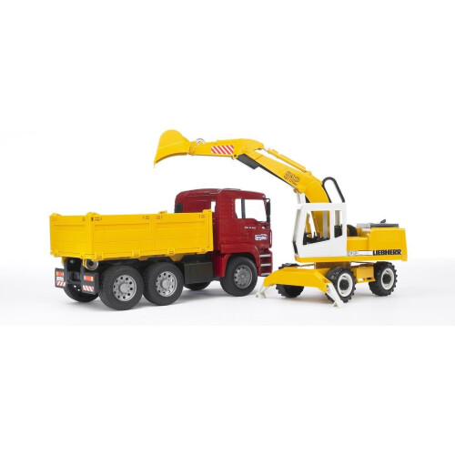 Bruder 2751 - MAN vrachtwagen - Liebherr kraan - Geel Wit Rood