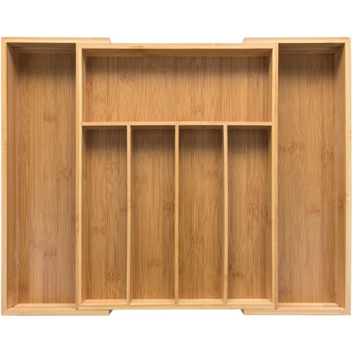 Budu Bestekbak #38 - Uitschuifbaar Bamboe Bestekcassette - 5/7 vakken - 38 x 29,5 - 47,8 cm