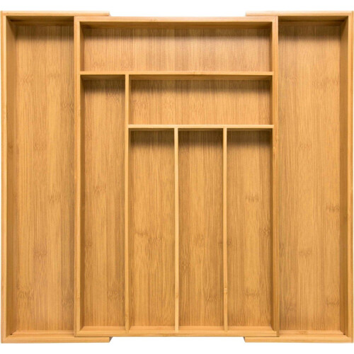 Budu Bestekbak #47 - Uitschuifbaar Bamboe Bestekcassette - 6/8 vakken - 47 x 30,6 - 50 cm