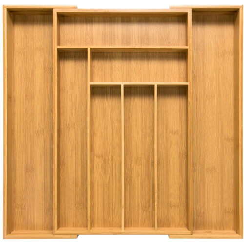 Budu Bestekbak #50 - Uitschuifbaar Bamboe Bestekcassette - 6/8 vakken - 50 x 34,1 - 56 cm (1 stuk) Tweedehands