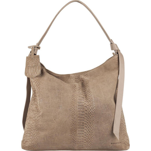 BURKELY Eline - Hobo tas - Suède met anaconda print - Taupe Tweedehands