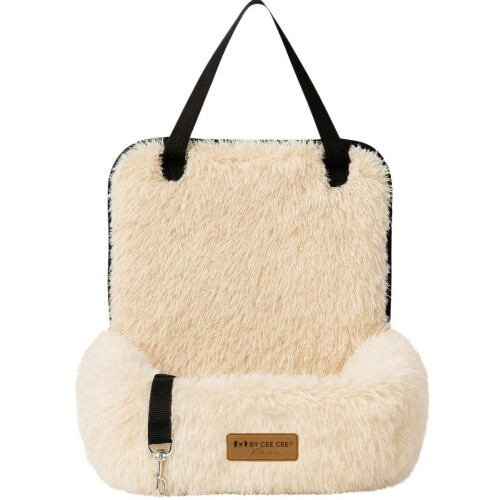 By Cee Cee Fluffy Autostoel - Hondenmand Auto - Veiligheidsriempje - Beige Tweedehands
